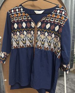 Embroidered Navy Blue Top