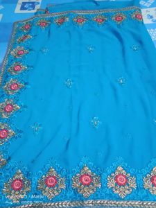 Beautiful Blue Embroidered Saree