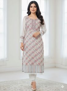 Elegant Printed Kurta Set with Delicate Lace