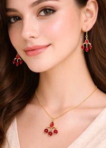 Red Beaded Pendant Necklace &amp; Earrings Set
