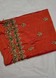 Embroidered Orange Silk blouse material
