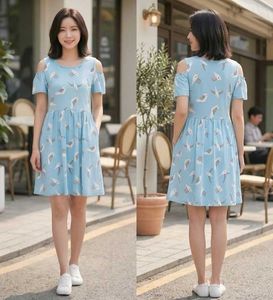 💞Cute Bird Print Cold Shoulder Dress