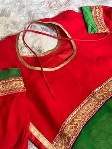 Red &amp; Green Embroidered Gown Set | SHALWAR KAMEEZ
