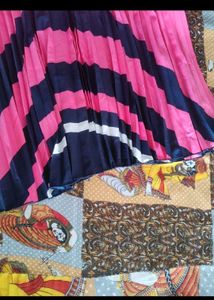 Pink &amp; Navy Striped Pleated Skirt