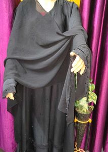 Elegant Black Abaya Gown Burqa with Dupatta Pearl