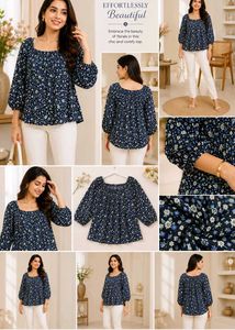 Chic Floral Print Square Neck Top
