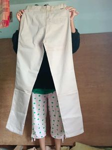 Beige Straight Fit Trousers
