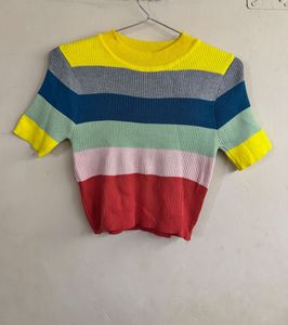 Colorful Striped Ribbed Knit Top
