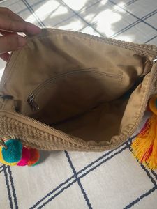 Cute Pom-Pom Jute Pouch