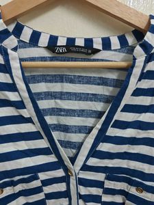 Zara striped V-Neck Button-Up Shirt