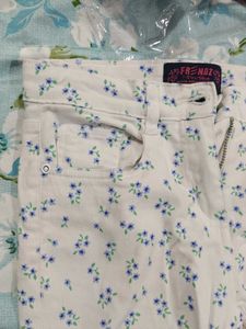 White  Floral Print Bootcut Pants