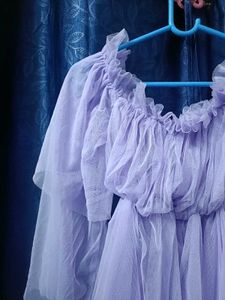 net peplum Lilac Off-Shoulder Tulle Top
