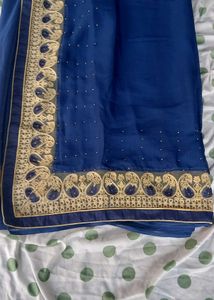 Royal Blue Saree with Gold Embroidery