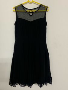 Chic Black Lace Trimmed Sheer Neck Dress