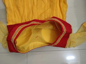 Designer Yellow &amp; Red Anarkali Gown with bandhni d