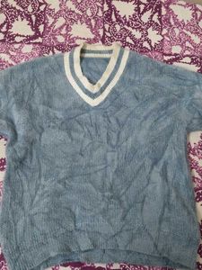 Blue V-Neck korean Sweater