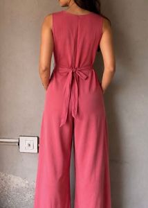 Chic Pink Sleeveless Wide-Leg Jumpsuit