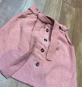 Pink Corduroy Button-Up Skirt with Belt