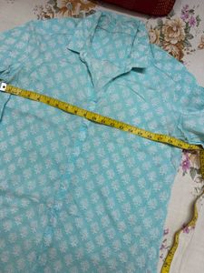 Blue Printed Cotton Kurta