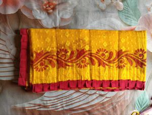Vibrant Yellow Saree with Red Border