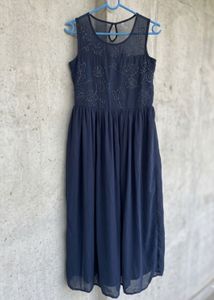Navy Blue Embellished Maxi Gown