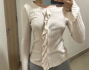 Ruffled Knit Cardigan - Elegant &amp; Comfortable