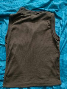 Brown Ribbed Polo Tank Top