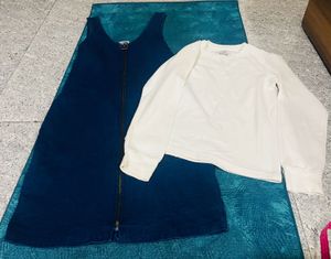 Denim Pinafore Dress with White Top