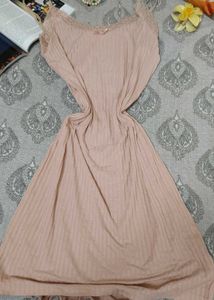 Comfortable Ribbed Nightgown with Lace Trim