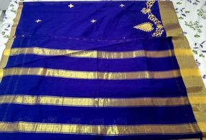 Royal Blue Saree with Gold Embroidery
