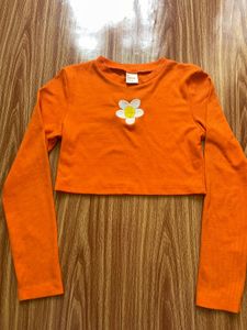 Cute Orange Cropped Long Sleeve Top