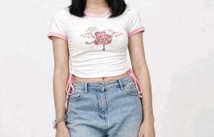 Cute Graphic Crop Top with Drawstrings