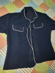 Navy Blue Button-Up Blouse