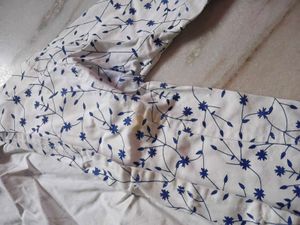 White Kurta with Blue Floral Print