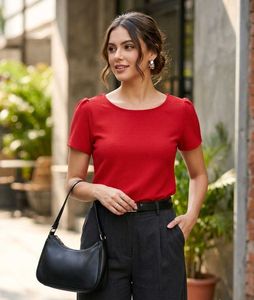 Chic Red Textured Puff Sleeve Top