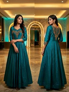 Elegant Teal Embroidered Gown