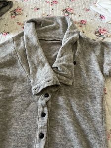 Grey Button-Up Drape Neck coat