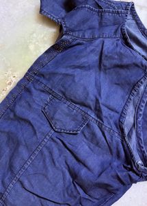 Blue Denim Dress with Stud Detail