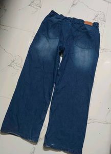 Blue Distressed Wide Leg Jeans