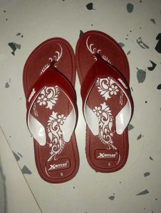 Maroon Flip-Flops with Floral Design