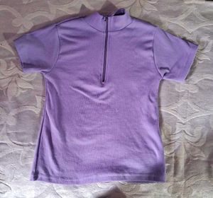 Purple Zip Neck Ribbed Crop Top