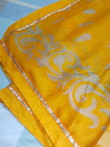 Vibrant Yellow Saree with Silver Motifs