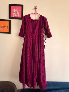 Maroon sequence Ethnic Gown