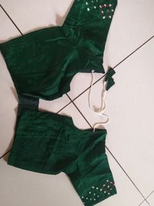 sadi with blouse, green bandhani saree