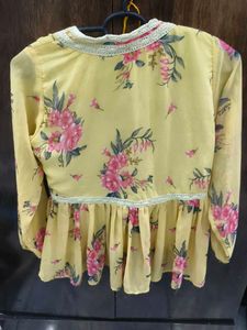 Yellow Floral V-Neck Kurta