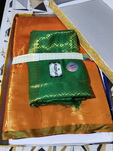 Saree Banarasi elegant Orange &amp; Green