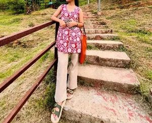 Maroon Floral Print Kurta