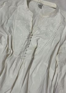 White Neck Embroidered Tunic