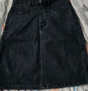 Black Denim Midi Skirt