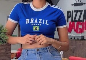 Trendy Blue Brazil Graphic Crop Top